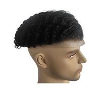 Hombres Afro Wave Hair Toupee Unit Black Mens Curly Sistema de reemplazo cabello humano Full Lace Peinado(Back Style)