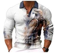 Hombres Águila Impreso Polo de Manga Larga 3D Animal Águila Patrón Medio Botón Sudadera Casual Negocios Pullover Tops