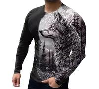 Hombres Animal Lobo 3D impresión Camiseta de Manga Larga tee suéter Casual Harajuku O-Cuello Deportivo Tops Ropa callejera