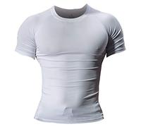 Hombres Apretado Compresión Capa Base Manga Corta Camiseta Culturismo Tops Poliéster y Spandex Blanco XL