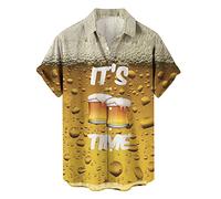 Hombres Beer Festival Summer Fashion Digital 3D Botones de Solapa Impreso Camisas de Manga Corta Tops, amarillo, XL