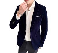 Hombres Borgoña Terciopelo Blazer Casual Hombres Boda Novio Cantante Slim Blazer Formal Vestido de Noche Chaqueta, azul marino, XXL