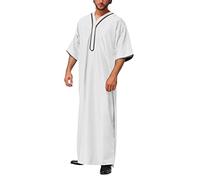 Hombres c Oriente Medio Árabe Ropa con Botón Ropa Musulmana Islam Abaya África Dubai Camisa Casual Thobe Ropa de Calle Islámica Transpirable Camisa de Verano, O blanco., M