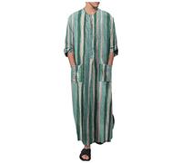 Hombres Caftán Verano Islam Musulmán Estampado Túnica Colorida Árabe Islámica Ropa India Musulmana África Dubai Thobe para Hombres Talla Grande 4XL, verde, XXL