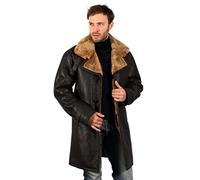 Hombres Caliente Marrón Largo Shearling Real Jengibre piel de Oveja de Cuero con Cinturón XS