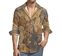 Hombres Camisa de Manga Larga Marrón de Lino para con Bolsillo y Corte Regular Fit para Ocasiones de Playa y Vestir Casual Camisa de Verano Piedra Retro 3XL