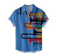 Hombres Camisa Suelta Jazz Instrumento Musical Camisas de Manga Corta Verano Regular Botón Casual Blusa Top Camiseta Estilo Playa