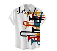 Hombres Camisa Suelta Jazz Instrumento Musical Camisas de Manga Corta Verano Regular Botón Casual Blusa Top Camiseta Estilo Playa