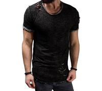 Hombres Casual angustia rasgado Camisetas angustia entrenamiento Camisas de Gimnasio Color Sólido Camisa de Gimnasio de Entrenamiento, Negro , 4XL