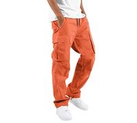 Hombres Casual Cintura Color Deporte Sombrero Tejido Bolsa Pie Cuerda Pantalones Sólidos Callejero Cargo Tie Hombres Pantalones Cargo, naranja, L
