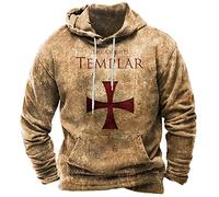 Hombres Chaqueta 3D Vintage Estilo étnico impresión con Capucha Jersey Caballero Templario de Manga Larga con Capucha Blusa Abrigo Jaket Capucha Sudaderas