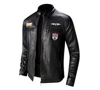 Hombres Chaqueta Moto Invierno Chaqueta Cuero Delgada Moda Manga Larga Gran tamaño Abrigo Casual Jacket con Cremallera Parka Pullover RIOU