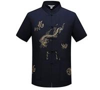 Hombres Chino Tradicional Manga Larga/Manga Corta Collar del Soporte Traje Tang con Dragón Diseño Tai Chi Camisa Kung Fu Uniforme Ropa de Entrenamiento