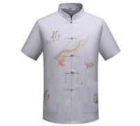Hombres Chino Tradicional Manga Larga/Manga Corta Collar del Soporte Traje Tang con Dragón Diseño Tai Chi Camisa Kung Fu Uniforme Ropa de Entrenamiento