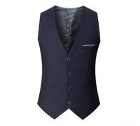Hombres Cuello en V Sin Mangas Color Sólido Cintura Ajustable Traje de Negocios de un solo pecho Chaleco Para Ocio Citas Compras Fiesta Negro Talla L (3XL Azul Marino)