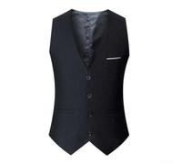 Hombres Cuello en V sin mangas Color sólido Cintura ajustable Traje de negocios de un solo pecho Chaleco para ocio Citas Compras Fiesta Negro Talla L (3XL Negro)