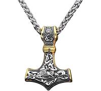 Hombres de Acero Inoxidable Mjolnir Collar Colgante, Vikingo Odin Thors Hammer Collar Amuleto Joyería nórdica 60 cm(Dual Color)