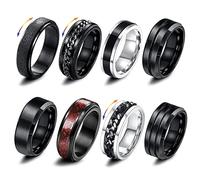 Hombres de acero inoxidable Spinner Anillo, 8 Piezas Negro Fidget Banda Anillos Cool Twisted Cadena Ansiedad Anillos Hombres Anillos Negro Spinner Anillo Set para Hombres Mujeres Tamaño 14/20 (20)