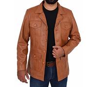 Hombres De Cuero Clásico Retro De Los 70 Blazer Cazadores Safari Chaqueta Negro Tan Color - Jim, canela, XXL