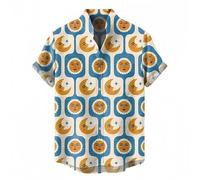 Hombres de Verano Moda Sol tótem Impreso Lino cómodo Camisa de Manga Corta Cuello de Soporte Casual Elegante Arte Camisa al Aire Libre Calle Blusa