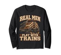 Hombres de Verdad juegan con Trenes Divertido Railfan Manga Larga