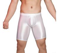 Hombres Deportes Gimnasio Pantalones cortos Brillantes Leggings Boxer Briefs Ajuste apretado Ropa interior (Blanco)