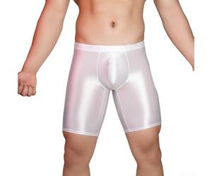 Hombres Deportes Gimnasio Pantalones cortos Brillantes Leggings Boxer Briefs Ajuste apretado Ropa interior (Blanco)
