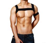 Hombres Elástico Pecho Arnés Correas de cuello Negro (Negro)