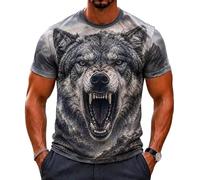 Hombres Feroz Lobo 3D Todo sobre impresión Camiseta Realista Animal Salvaje gráfico Manga Corta Cuello tripulación Novedad tee Casual Vacaciones de Verano Top
