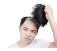 Hombres Frente Negro Toppers Corto Toupee Clip De Cabello Humano Toupee Pieza De Pelo Para Los Hombres Con Pérdida De Cabello Sólo La Cabeza Giro Hecho A Mano,Natural,16x18cm