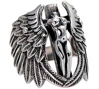 Hombres góticos Cruz Guardian Angel Wings Tallado Biker Finger Ring Joyas Regalo Novedad Lanzado Practical And Attractive