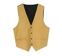 Hombres hombres jugando retro cuello en V Color sólido bolsillo botón chaleco de cuero chaleco chaleco, caqui, 3XL