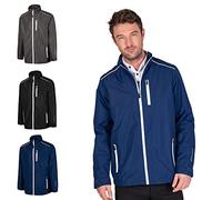 Hombres IGJKT1723 Golf Green Island y Cremallera Chaqueta Impermeable a Prueba de Viento y Transpirable Deportes Lluvia, Azul Marino/Blanco, Medio