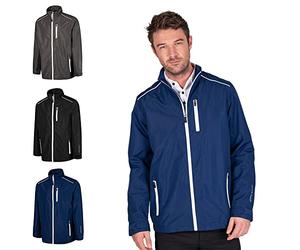 Hombres IGJKT1723 Golf Green Island y Cremallera Chaqueta Impermeable a Prueba de Viento y Transpirable Deportes Lluvia, Azul Marino/Blanco, Medio
