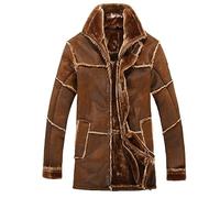 Hombres Invierno Grueso Cálido Outwear Abrigo Piel Sintética Chaqueta Cuero Gamuza Empalmada Coffee L