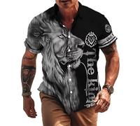 Hombres León Imprimir Camisa de Manga Corta Verano Regular Button Down Camisas 3D Animal Lion Print Blusa Top Moda Casual Vintage Holiday Beach Camisas