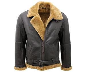 Hombres Marrón RAF Real Shearling piel de oveja Flying chaqueta de cuero con piel de jengibre 2XL
