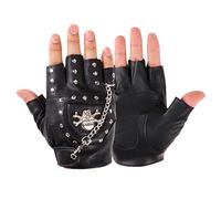 Hombres Medio Dedo Guantes Oscuro Cadenas Metálicas Remaches Ciclismo Fingless Mitones Sin Fingless Guantes Negro Cuero PU Accesorios Guantes Sin Dedos Hombres Punk Medio Dedo Motero Negro