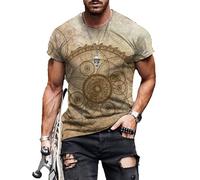 Hombres Moda Deportes Hip Hop Camisetas Retro Mapa del Mundo Brújula Imprimir Crew Cuello Manga Corta tee Tops