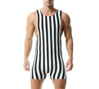 Hombres Moda Rayas Una Pieza Body Lucha Libre Singlet Atlético Leotard Gym Sportswear Undershirt, Rayas gruesas, M