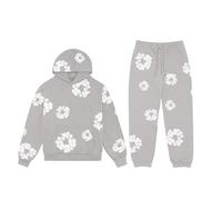 Hombres/Mujeres Denim Tears Sweatsuit Sudadera con capucha y pantalón Original Traje de Jogging Set Y2K Sweatsuit Sudadera con capucha y pantalón estampado Flower Hoodie Mujer Jogging Chándal Set(Grig