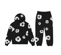 Hombres/Mujeres Denim Tears Sweatsuit Sudadera con capucha y pantalón Original Traje de Jogging Set Y2K Sweatsuit Sudadera con capucha y pantalón estampado Flower Hoodie Mujer Jogging Chándal Set(Nero