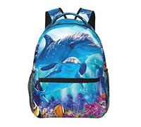 Hombres Mujeres Durable Poliéster Delfines Sea Life Underwater Beautiful Sea World Art Casual Daypack Bolsa de transporte de gran capacidad con correas de hombro ajustables para acampar, trabajar y