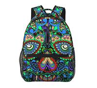 Hombres Mujeres Durable Poliéster Vintage Mexican Sugar Skulls Day Of The Dead Flower Art Daypack Bolso de hombro de gran capacidad con cremalleras suaves para senderismo Trabajo Caminar Ciclismo