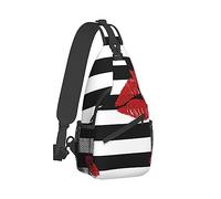 Hombres Mujeres Gimnasio Crossbody Saco Satchel Bolsa de senderismo al aire libre, Labios rojos sexy Rayas blancas negras Art Sling Bag Mochila Mochila para viajes Senderismo Mochila pequeña herrami