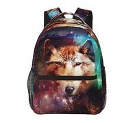 Hombres Mujeres Poliéster duradero Galaxy Lobo psicodélico Cielo nocturno Arte espacial Mochila de gran capacidad Bolso de hombro con correas de hombro ajustables para acampar Viajes Caminar Ciclism