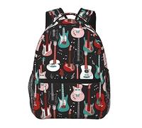 Hombres Mujeres Poliéster duradero Rock And Roll Guitars Art Daypack Bookbag Bolso de hombro de gran capacidad con correas acolchadas para escalar Viajes Caminar Ciclismo
