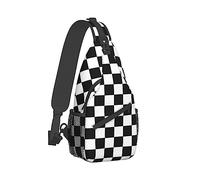 Hombres Mujeres Sling Shoulder Backpack Packable Handy Chest Day Bag Race Waving Checkered Black And White Multipurpose Anti Theft Daypack Mochila táctica con correa ajustable para el hombro