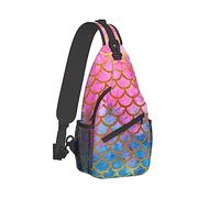 Hombres Mujeres Sling Shoulder Backpack Packable Handy Chest Day Bag Sirena Acuarela Gold Pink Fish Scales Art Multiusos Anti Theft Daypack Tactical Satchel con correa ajustable para el hombro