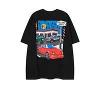 Hombres Negro Corto Sobredimensionado - Camiseta De Manga con Coche Trasero, Árbol Y Signo Impresión Gráfica, Suelto Casual - Camiseta De Cuello De La Tripulación-color02||m